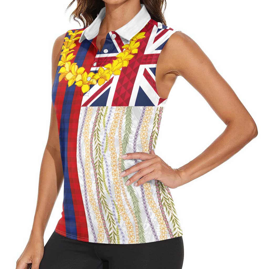 Hawaiian Tropical Plants Lei Women Sleeveless Polo Shirt National Flag Style LT03 - Polynesian Pride
