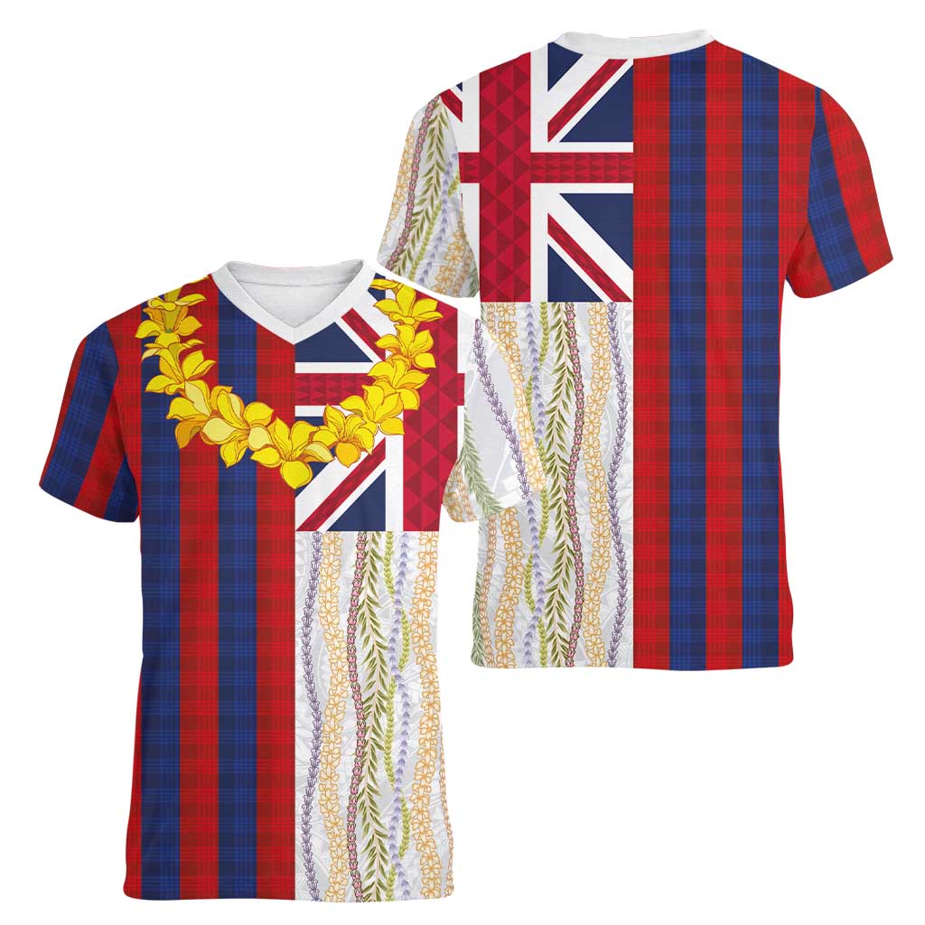 Hawaiian Tropical Plants Lei Women V-Neck T-Shirt National Flag Style LT03 - Polynesian Pride