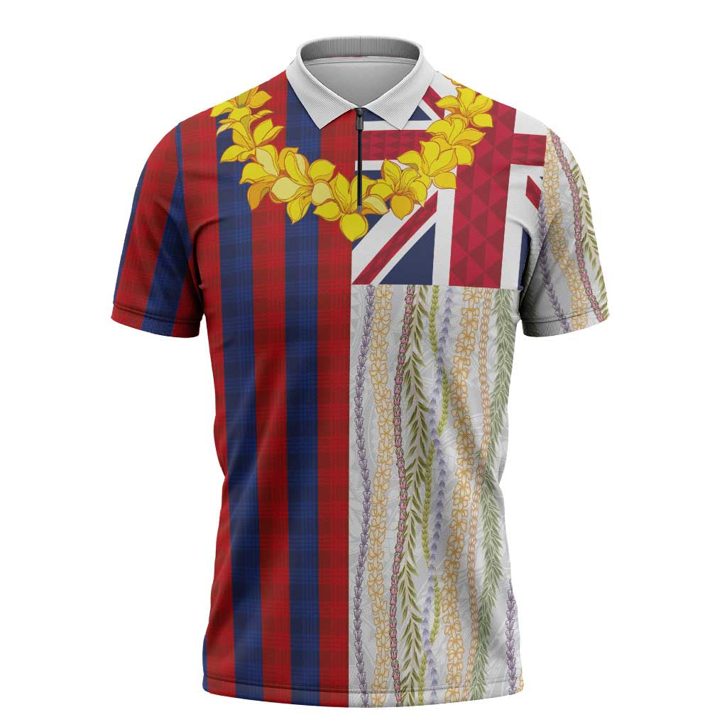Hawaiian Tropical Plants Lei Zipper Polo Shirt National Flag Style - Polynesian Pride