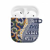 Hawaiian Plumeria Lei AirPods Case Kakau Motifs and Palaka Half Style Blue Color - Polynesian Pride