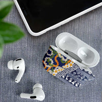 Hawaiian Plumeria Lei AirPods Case Kakau Motifs and Palaka Half Style Blue Color - Polynesian Pride