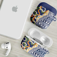 Hawaiian Plumeria Lei AirPods Case Kakau Motifs and Palaka Half Style Blue Color - Polynesian Pride