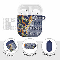 Hawaiian Plumeria Lei AirPods Case Kakau Motifs and Palaka Half Style Blue Color - Polynesian Pride