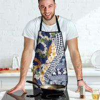 Hawaiian Plumeria Lei Apron Kakau Motifs and Palaka Half Style Blue Color - Polynesian Pride