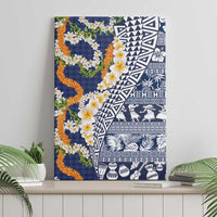Hawaiian Plumeria Lei Canvas Wall Art Kakau Motifs and Palaka Half Style Blue Color LT03 - Polynesian Pride
