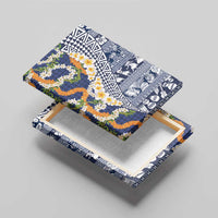 Hawaiian Plumeria Lei Canvas Wall Art Kakau Motifs and Palaka Half Style Blue Color LT03 - Polynesian Pride