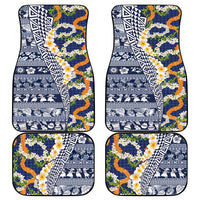 Hawaiian Plumeria Lei Car Mats Kakau Motifs and Palaka Half Style Blue Color - Polynesian Pride