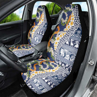 Hawaiian Plumeria Lei Car Seat Cover Kakau Motifs and Palaka Half Style Blue Color - Polynesian Pride