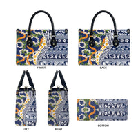Hawaiian Plumeria Lei Leather Bag Kakau Motifs and Palaka Half Style Blue Color LT03 - Polynesian Pride