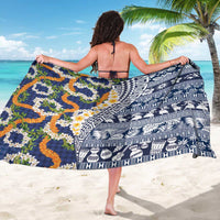 Hawaiian Plumeria Lei Sarong Kakau Motifs and Palaka Half Style Blue Color - Polynesian Pride