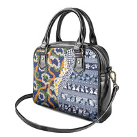Hawaiian Plumeria Lei Shoulder Handbag Kakau Motifs and Palaka Half Style Blue Color LT03 - Polynesian Pride