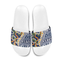 Hawaiian Plumeria Lei Slide Sandals Kakau Motifs and Palaka Half Style Blue Color LT03 Blue - Polynesian Pride