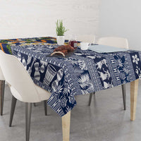 Hawaiian Plumeria Lei Tablecloth Kakau Motifs and Palaka Half Style Blue Color LT03 - Polynesian Pride