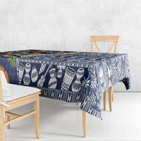 Hawaiian Plumeria Lei Tablecloth Kakau Motifs and Palaka Half Style Blue Color LT03 - Polynesian Pride