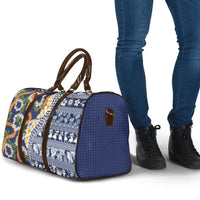 Hawaiian Plumeria Lei Travel Bag Kakau Motifs and Palaka Half Style Blue Color - Polynesian Pride