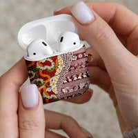 Hawaiian Plumeria Lei AirPods Case Kakau Motifs and Palaka Half Style Red Color - Polynesian Pride