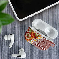 Hawaiian Plumeria Lei AirPods Case Kakau Motifs and Palaka Half Style Red Color - Polynesian Pride