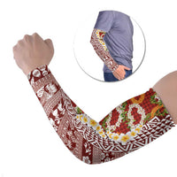 Hawaiian Plumeria Lei Arm Sleeves Kakau Motifs and Palaka Half Style Red Color LT03 Set of 2 Red - Polynesian Pride