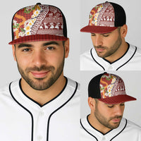 Hawaiian Plumeria Lei Baseball Net Cap Kakau Motifs and Palaka Half Style Red Color LT03 - Polynesian Pride
