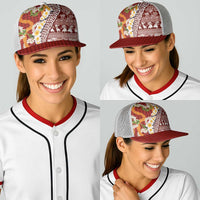 Hawaiian Plumeria Lei Baseball Net Cap Kakau Motifs and Palaka Half Style Red Color LT03 - Polynesian Pride