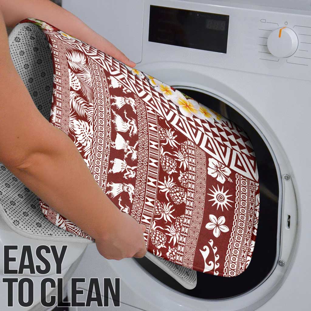 Hawaiian Plumeria Lei Bathroom Set Kakau Motifs and Palaka Half Style Red Color - Polynesian Pride