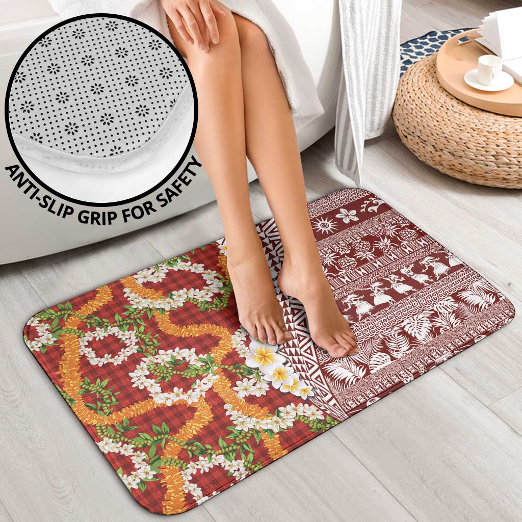 Hawaiian Plumeria Lei Bathroom Set Kakau Motifs and Palaka Half Style Red Color - Polynesian Pride
