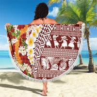 Hawaiian Plumeria Lei Beach Blanket Kakau Motifs and Palaka Half Style Red Color - Polynesian Pride