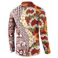 Hawaiian Plumeria Lei Button Sweatshirt Kakau Motifs and Palaka Half Style Red Color LT03 - Polynesian Pride