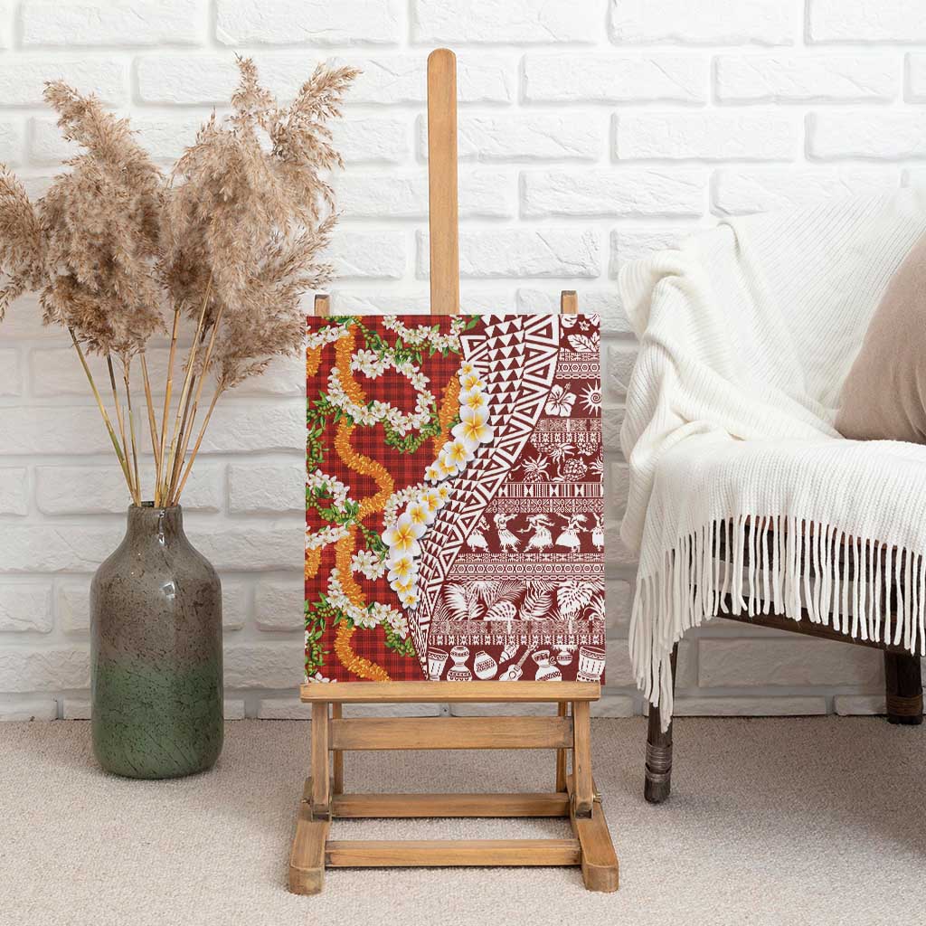 Hawaiian Plumeria Lei Canvas Wall Art Kakau Motifs and Palaka Half Style Red Color LT03 - Polynesian Pride