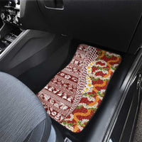 Hawaiian Plumeria Lei Car Mats Kakau Motifs and Palaka Half Style Red Color - Polynesian Pride