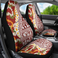 Hawaiian Plumeria Lei Car Seat Cover Kakau Motifs and Palaka Half Style Red Color - Polynesian Pride