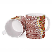 Hawaiian Plumeria Lei Ceramic Mug Kakau Motifs and Palaka Half Style Red Color LT03 - Polynesian Pride