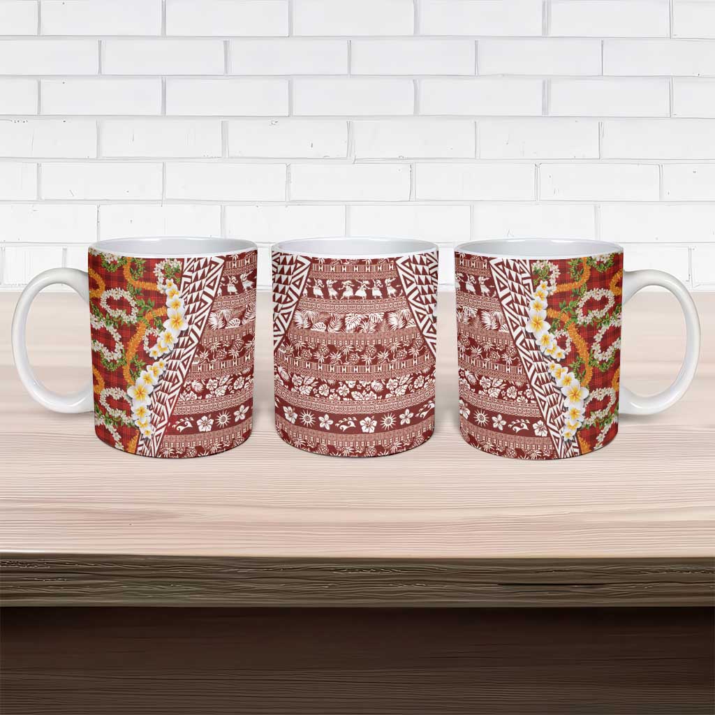 Hawaiian Plumeria Lei Ceramic Mug Kakau Motifs and Palaka Half Style Red Color LT03 - Polynesian Pride