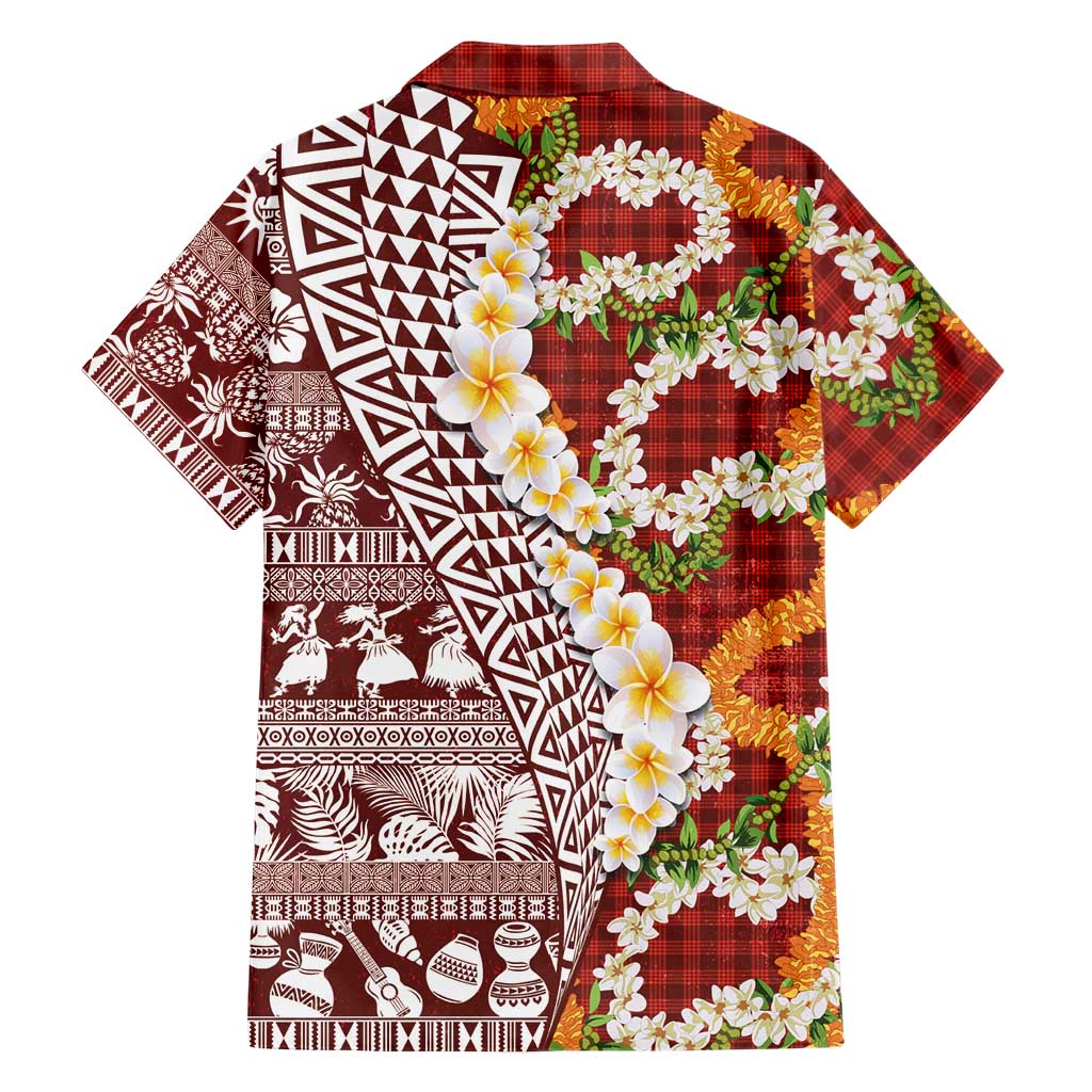 Hawaiian Plumeria Lei Family Matching Puletasi and Hawaiian Shirt Kakau Motifs and Palaka Half Style Red Color - Polynesian Pride