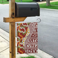 Hawaiian Plumeria Lei Garden Flag Kakau Motifs and Palaka Half Style Red Color - Polynesian Pride