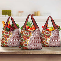 Hawaiian Plumeria Lei Grocery Bag Kakau Motifs and Palaka Half Style Red Color - Polynesian Pride