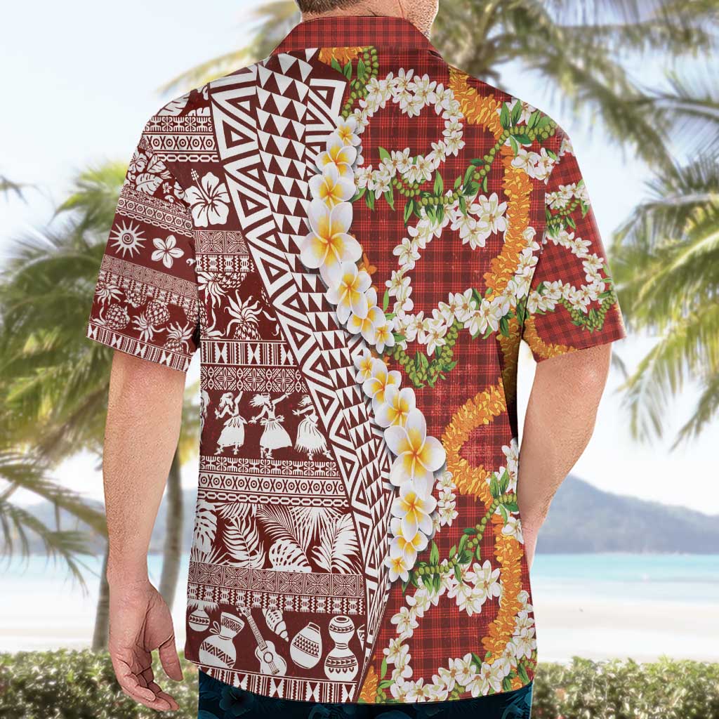 Hawaiian Plumeria Lei Hawaiian Shirt Kakau Motifs and Palaka Half Style Red Color - Polynesian Pride