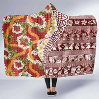 Hawaiian Plumeria Lei Hooded Blanket Kakau Motifs and Palaka Half Style Red Color LT03 One Size Red - Polynesian Pride