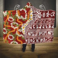 Hawaiian Plumeria Lei Hooded Blanket Kakau Motifs and Palaka Half Style Red Color LT03 - Polynesian Pride