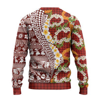 Hawaiian Plumeria Lei Ugly Christmas Sweater Kakau Motifs and Palaka Half Style Red Color - Polynesian Pride