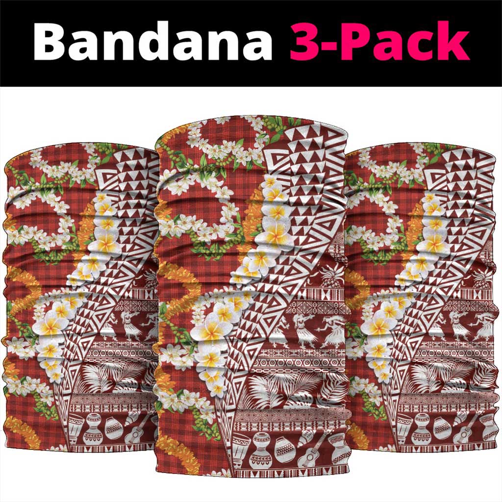 Hawaiian Plumeria Lei Neck Gaiter Kakau Motifs and Palaka Half Style Red Color LT03 package One Size: 25*50cm Red - Polynesian Pride