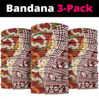 Hawaiian Plumeria Lei Neck Gaiter Kakau Motifs and Palaka Half Style Red Color LT03 package One Size: 25*50cm Red - Polynesian Pride