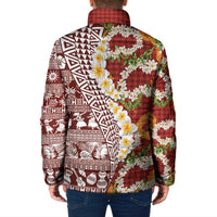 Hawaiian Plumeria Lei Padded Jacket Kakau Motifs and Palaka Half Style Red Color LT03 - Polynesian Pride