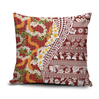 Hawaiian Plumeria Lei Pillow Cover Kakau Motifs and Palaka Half Style Red Color - Polynesian Pride