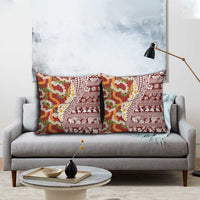 Hawaiian Plumeria Lei Pillow Cover Kakau Motifs and Palaka Half Style Red Color - Polynesian Pride