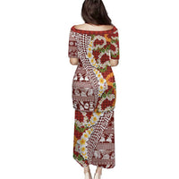 Hawaiian Plumeria Lei Puletasi Kakau Motifs and Palaka Half Style Red Color LT03 - Polynesian Pride