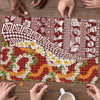 Hawaiian Plumeria Lei Puzzle Kakau Motifs and Palaka Half Style Red Color LT03 - Polynesian Pride