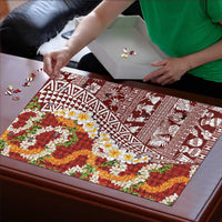 Hawaiian Plumeria Lei Puzzle Kakau Motifs and Palaka Half Style Red Color LT03 - Polynesian Pride