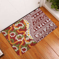 Hawaiian Plumeria Lei Rubber Doormat Kakau Motifs and Palaka Half Style Red Color LT03 - Polynesian Pride