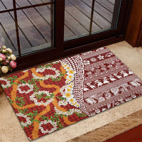 Hawaiian Plumeria Lei Rubber Doormat Kakau Motifs and Palaka Half Style Red Color LT03 - Polynesian Pride